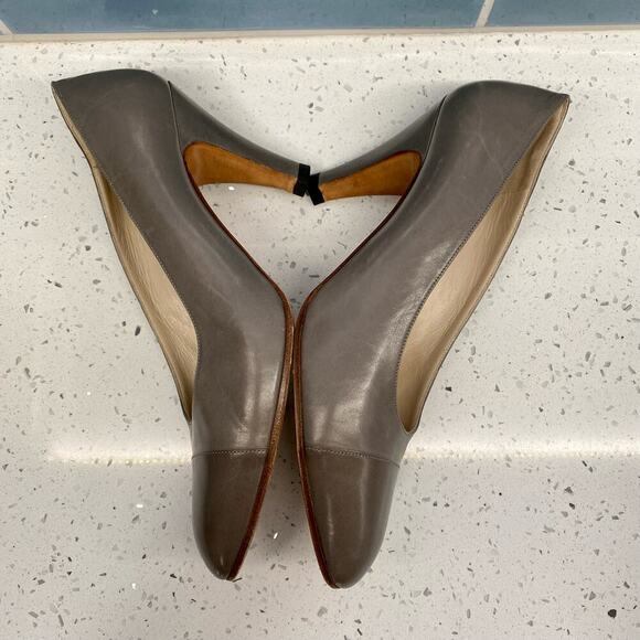 Chanel Vintage Interlocking CC Logo Leather Pumps by Lagerfeld Gray Grey 37.5 - Picture 8 of 13